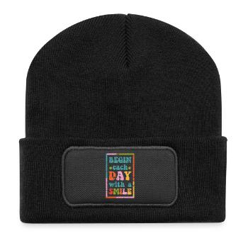 motivational t-shirt smile day grunge effect - Recycled Patch Beanie - black - Front