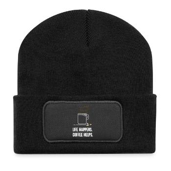 coffee helps barrista caffeine café office slogan lol - Recycled Patch Beanie - black - Front