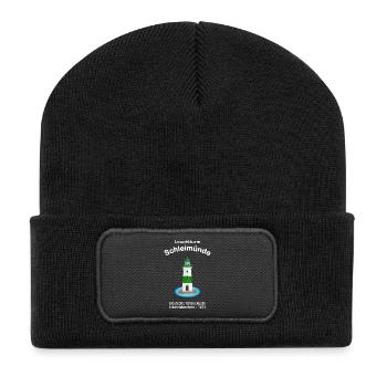 Leuchtturm Schleimünde grün-weiß Ostsee, Zeichnung - Recycelte Patch Beanie - Schwarz - Vorne