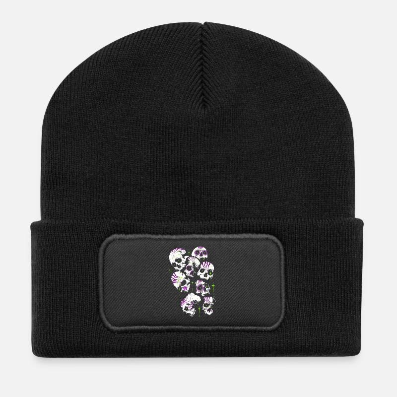 Totenköpfe Totenschädel Halloween Sugar Skulls - Recycelte Patch Beanie - Schwarz