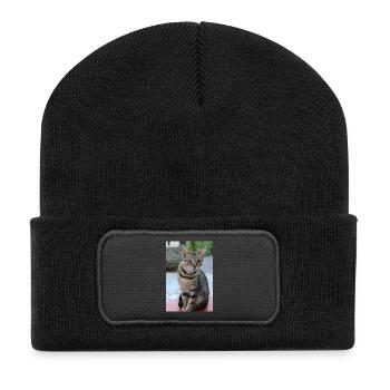 Katze Kätzchen Poster Katzenposter - Recycelte Patch Beanie - Schwarz - Vorne
