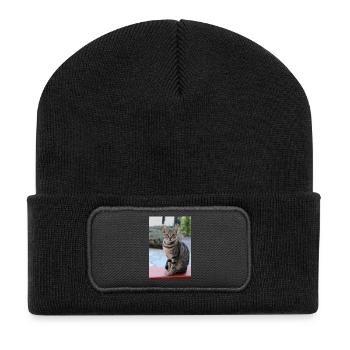 Cadeau mignon pour chats pour les amoureux des chats - Beanie recyclé à patch - noir - Devant