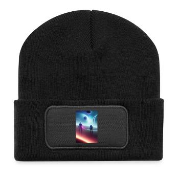 Astronaut, Weltall - Recycelte Patch Beanie - Schwarz - Vorne