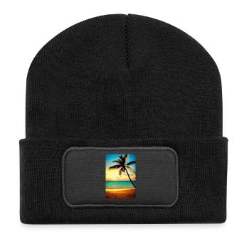 Karibik Palmen Strand - Recycelte Patch Beanie - Schwarz - Vorne