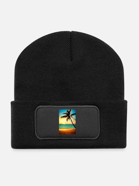 Karibik Palmen Strand - Recycelte Patch Beanie - Schwarz