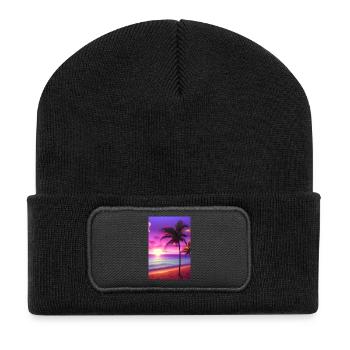 Karibik Palmen Strand - Recycelte Patch Beanie - Schwarz - Vorne