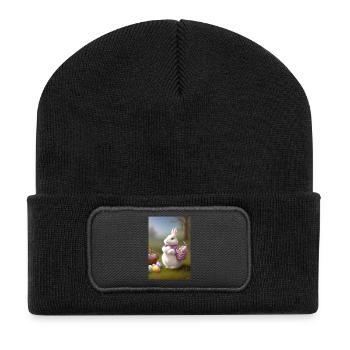 Lapin de Pâques avec œufs de Pâques - Beanie recyclé à patch - noir - Devant
