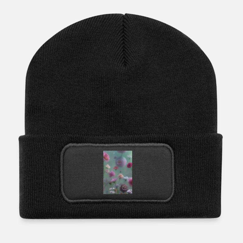 Blumen Kunst - Recycelte Patch Beanie - Schwarz