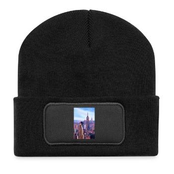 New York City Skyline - Recycelte Patch Beanie - Schwarz - Vorne