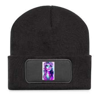 Woman with jewelry - Recycled Patch Beanie - dark grey - Front