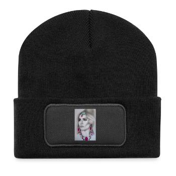 Woman with jewelry - Recycled Patch Beanie - black - Front