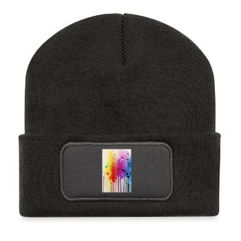 Farbspritzer und Linien - Recycelte Patch Beanie - Dunkelgrau - Vorne