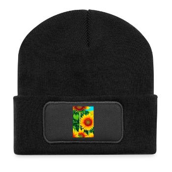 Sonnenblumen - Recycelte Patch Beanie - Schwarz - Vorne