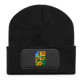 Sonnenblumen - Recycelte Patch Beanie - Schwarz - Vorne