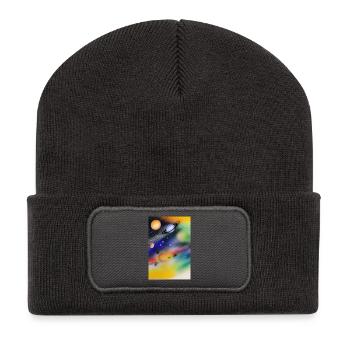 Espace et planètes - Beanie recyclé à patch - charbon - Devant
