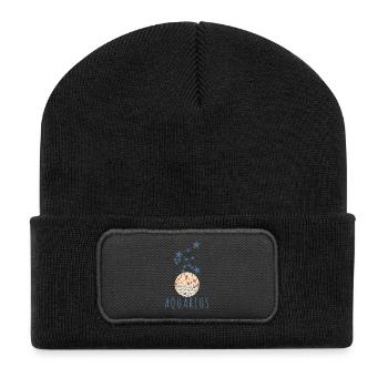Das Sternbild Wassermann - Recycelte Patch Beanie - Schwarz - Vorne
