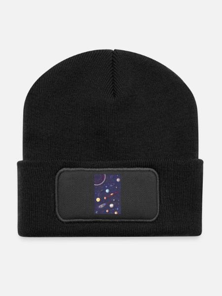 Weltall und Planeten - Recycelte Patch Beanie - Schwarz