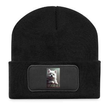 Hund - Recycelte Patch Beanie - Schwarz - Vorne