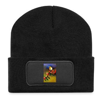 Bird on branch with colorful flowers - Recycled Patch Beanie - black - Front
