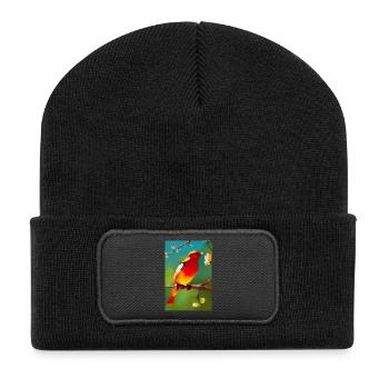 Bird on branch with colorful flowers - Recycled Patch Beanie - black - Front
