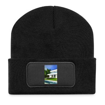 Villa blanche avec piscine - Beanie recyclé à patch - noir - Devant