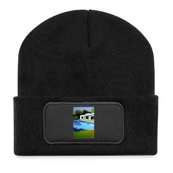 Villa blanche avec piscine - Beanie recyclé à patch - noir - Devant