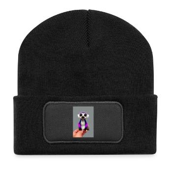 Lemur Affe - Recycelte Patch Beanie - Schwarz - Vorne