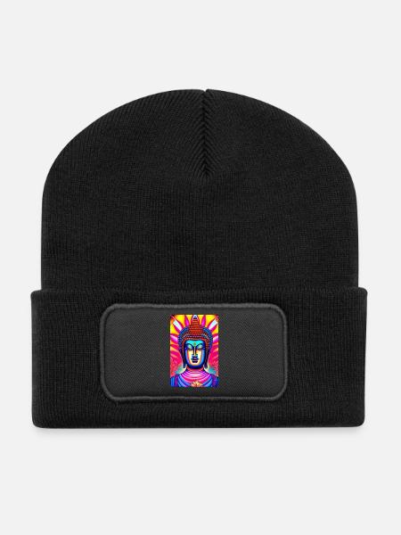 Buddha aus Metall - Recycelte Patch Beanie - Schwarz
