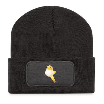 rundlicher Kanarienvogel im Kawaii Stil - Recycelte Patch Beanie - Dunkelgrau - Vorne