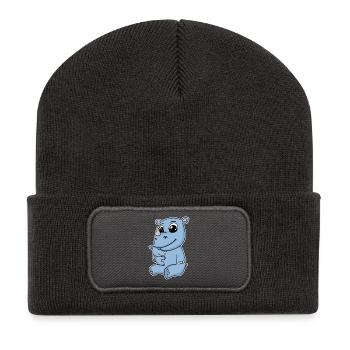 Famille Rhinocéros - Rhinocéros avec bébé - Motif Rhinocéros - Beanie recyclé à patch - charbon - Devant