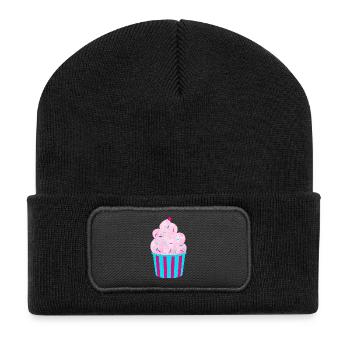 Icecream Cup Deko Eis Streifen Sommer Fun Fan - Recycelte Patch Beanie - Schwarz - Vorne