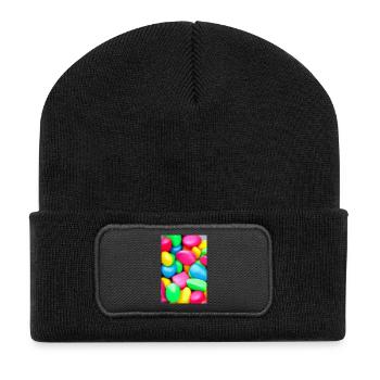 Bunte Bonbons - Recycelte Patch Beanie - Schwarz - Vorne
