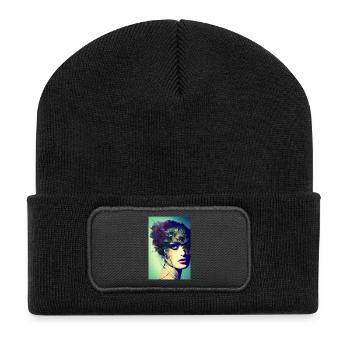 Abstrakte Gesichts Kunst - Recycelte Patch Beanie - Schwarz - Vorne