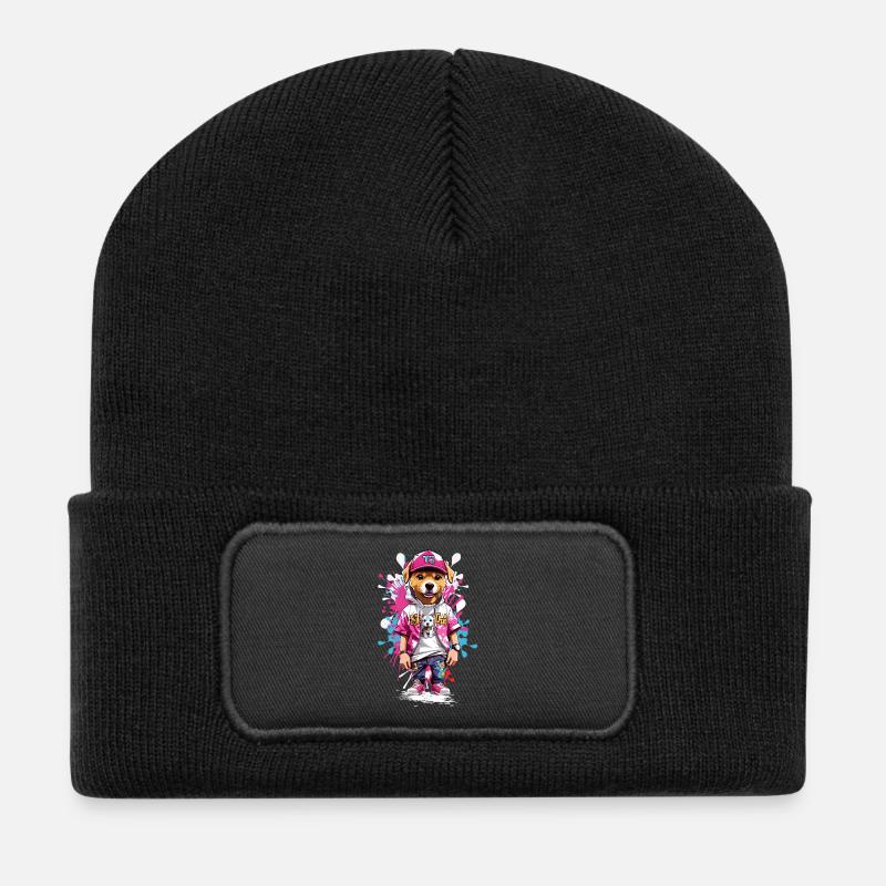 Hund - Recycelte Patch Beanie - Schwarz