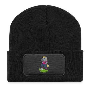 Pferd Musiker Gitarre Musik - Recycelte Patch Beanie - Schwarz - Vorne