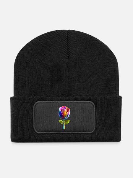 Une rose avec des couleurs dégradées audacieuses 3D - Beanie recyclé à patch - noir
