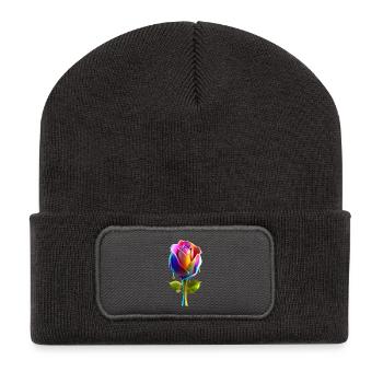 Eine Rose mit kräftig verlaufenden Farben 3D - Recycelte Patch Beanie - Dunkelgrau - Vorne