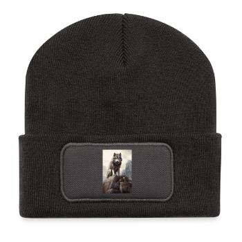 Wolf Illustration - Recycled Patch Beanie - dark grey - Front