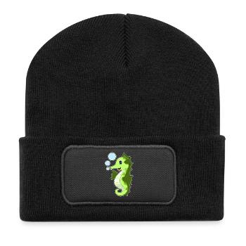 Süßes Seepferdchen - Recycelte Patch Beanie - Schwarz - Vorne