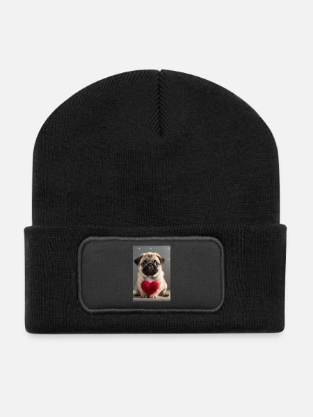 Niedlicher Welpe mit Herz - Recycelte Patch Beanie - Schwarz