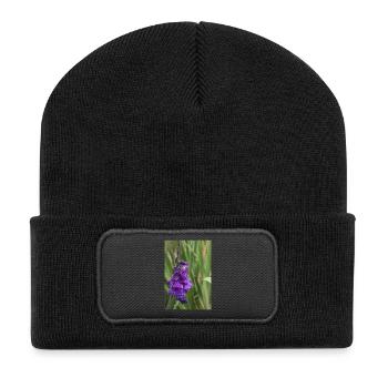 Gladiole – Stärke in Blüte - Recycelte Patch Beanie - Schwarz - Vorne