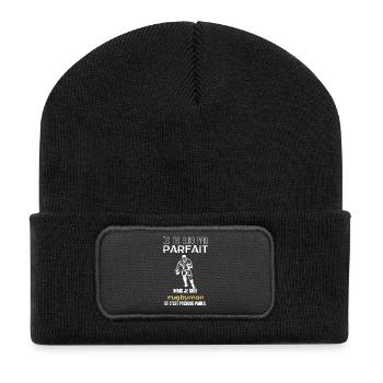 Rugbyspieler, ich bin nicht perfekt. - Recycelte Patch Beanie - Schwarz - Vorne