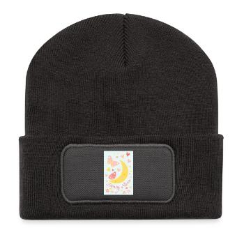 Lune de miel lune de miel fleurs papillons affiche bleu - Beanie recyclé à patch - charbon - Devant