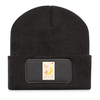 Lune de miel coeurs fleurs papillons affiche jaune - Beanie recyclé à patch - charbon - Devant