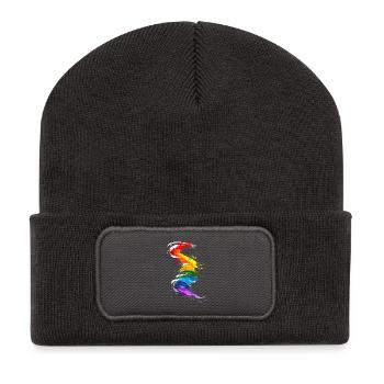 Abstraktes Regenbogen Pride Tornado Design - Lebendig - Recycelte Patch Beanie - Dunkelgrau - Vorne