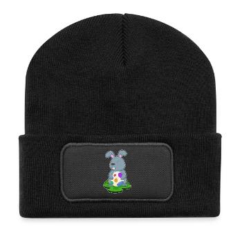 Hase Ostern Osterei - Recycelte Patch Beanie - Schwarz - Vorne
