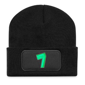 Zahl 7 Nummer Sieben - Recycelte Patch Beanie - Schwarz - Vorne