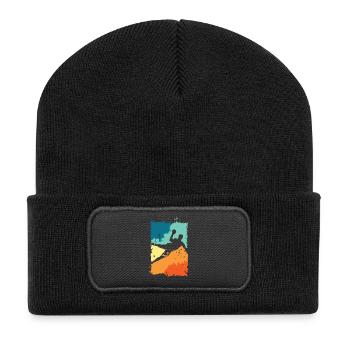 vintage Handball Farben retro Handballer Symbol - Recycelte Patch Beanie - Schwarz - Vorne