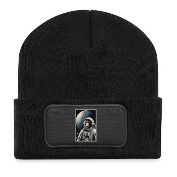 Astronauten Affe - Recycelte Patch Beanie - Schwarz - Vorne