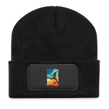 Fußball bunte Farben Spieler Schuss retro Logo - Recycelte Patch Beanie - Schwarz - Vorne